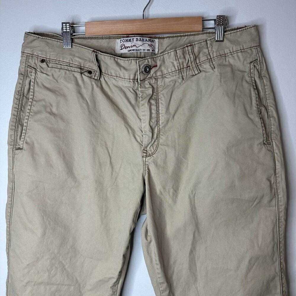 Tommy Bahama Pants Mens 38x30 (actual 38x27) Tan Chino Flat Front Slacks - Picture 2 of 12
